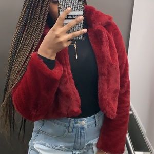 Burgundy Cropped Fur coat